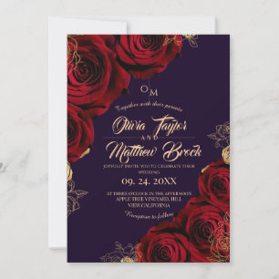 Invitation Violet et or vernis Rose rouge Mariage