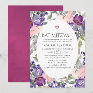 Invitation Violet et Plum Floral Bat Mitzvah