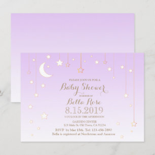 Invitation Violet étoile lune bébé baby shower fille