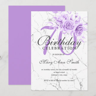 Invitation Violet Floral 70e Anniversaire Marbre de fête