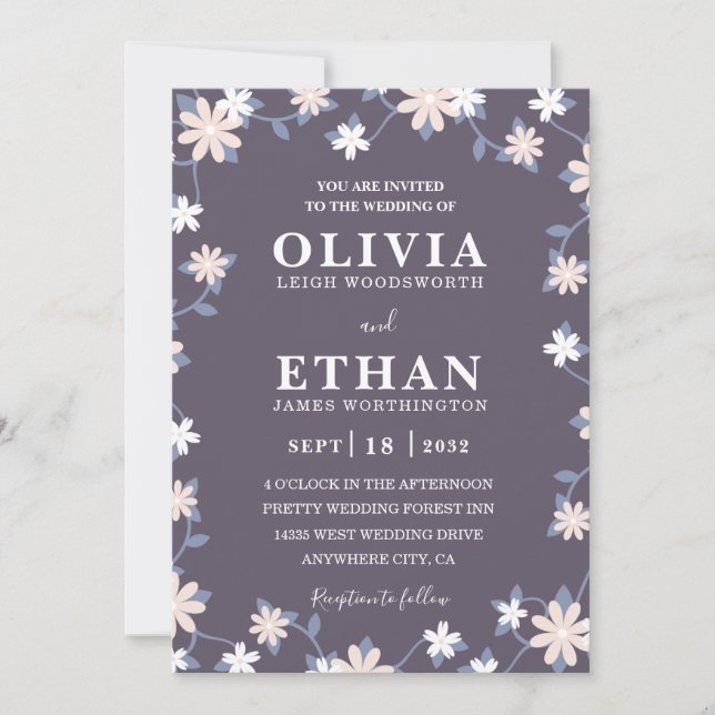 Invitation Violet Floral Minimalist Wildflower Graphic (Devant)