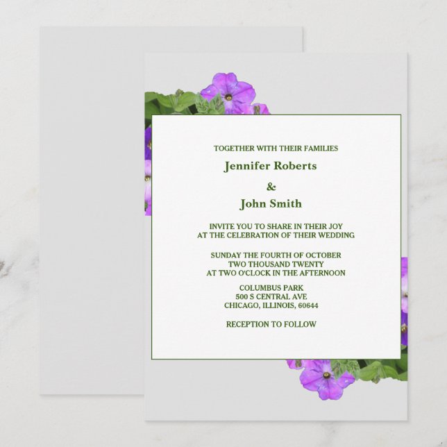 Invitation Violet Floral Sage Vert Violet gris Cool Mariage (Devant / Derrière)