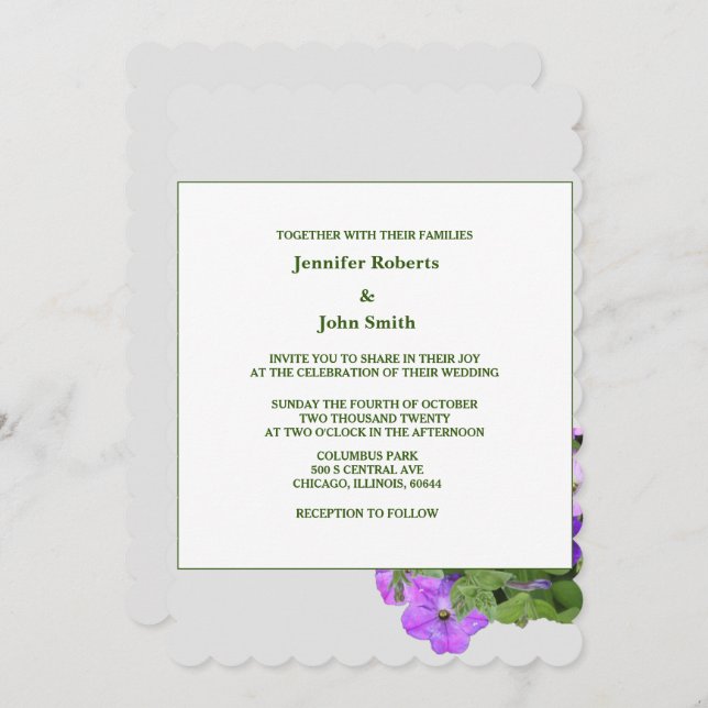 Invitation Violet Floral Sage Vert Violet gris Mariage 2024 (Devant / Derrière)