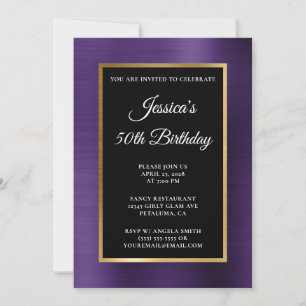 Invitation Violet foncé Or Feuille Noir 50e Anniversaire