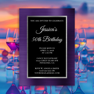 Invitation Violet foncé violet violet argenté noir 50e annive