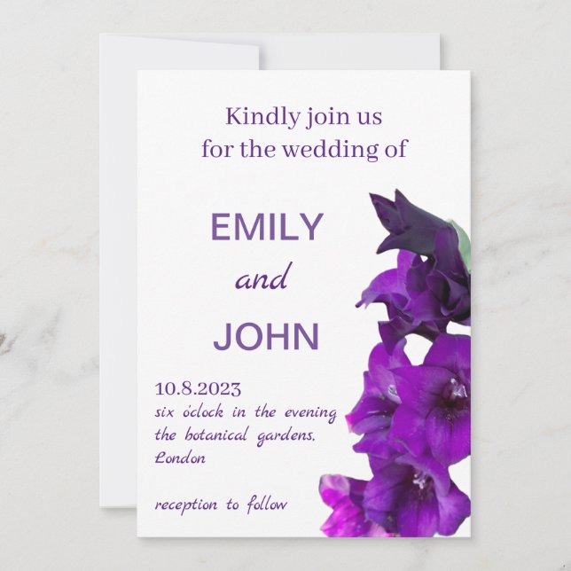 Invitation Violet Gladiolus Floral Mariage (Devant)