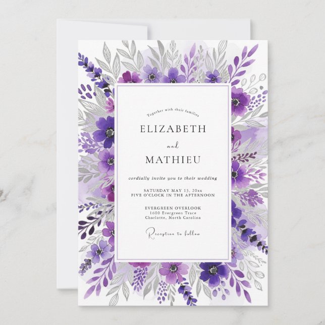 Invitation Violet Graceful Spring Wedding (Devant)