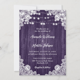 Invitation Violet Grange Bois Floral Dentelle Éclairage Maria