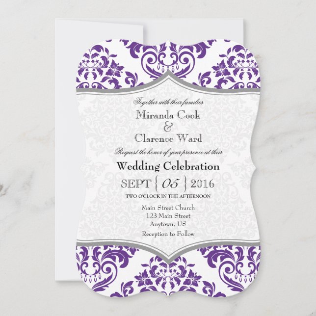 Invitation Violet gris Damask Mariage de crochet Inviter (Devant)