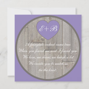 Invitation Violet gris rustique coeur rime mariage invite