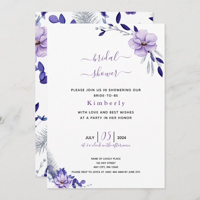 Invitation Violet Lavande & Floral Bridal Show (Devant / Derrière)
