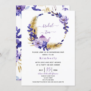 Invitation Violet Lavande & Gold Floral Thé nuptial