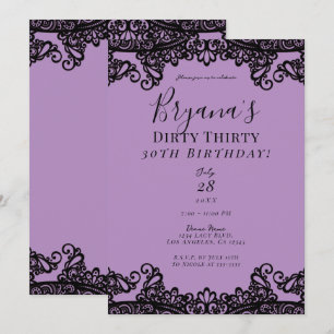 Invitation Violet Lavande Noir Dentelle Sale 30e Anniversaire