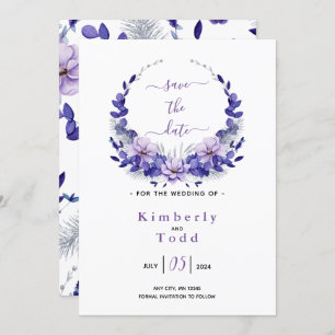Invitation Violet Lavande & Silver Floral Enregistrer la date