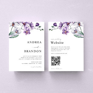 Invitation Violet Lilac Orchid QR Code Tout en un Mariage