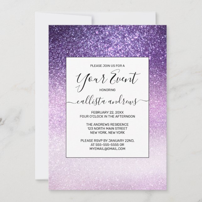 Invitation Violet Lilac Pastel Purple ombre (Devant)