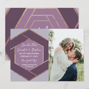 Invitation Violet Lilas Violet Rose Or Hexagone Date d'enregi