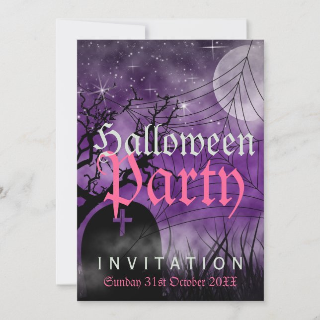 Invitation Violet Lune d'Halloween et Toile d'Arai (Devant)