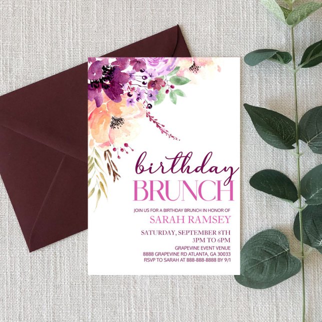 Invitation Violet Magenta Purple Floral Anniversaire Brunch (Créateur téléchargé)