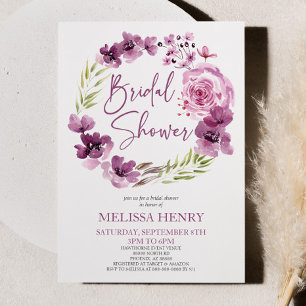 Invitation Violet Magenta Purple Floral Fleurs Fête des marié