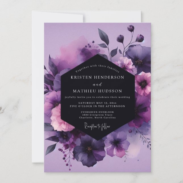 Invitation Violet Moody Anemone Wedding (Devant)