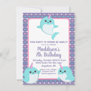 Invitation Violet mou sous la mer Narwhal Anniversaire