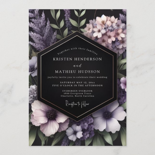 Invitation Violet Nocturnal Bloom Wedding (Devant)