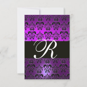 INVITATION VIOLET  NOIR BLANC  DAMAS MONOGRAMME RSVP