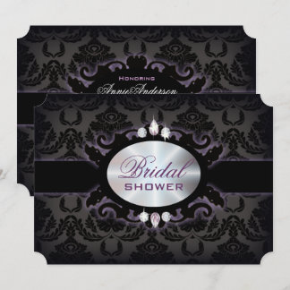 Invitation violet noir damassé victorien gothique nuptiale do