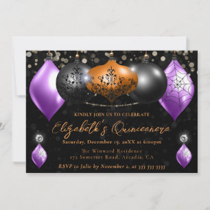 Invitation Violet noir, orange Halloween Baubles Quinceanera