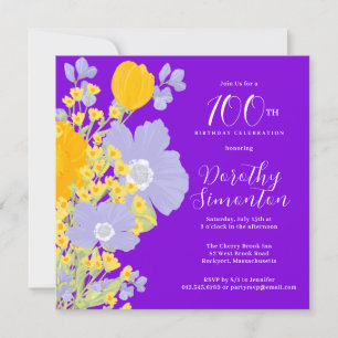 Invitation Violet Orange Jaune Fleurs sauvages 100e anniversa