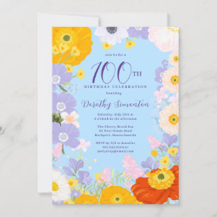Invitation Violet Orange Jaune Fleurs sauvages 100e anniversa