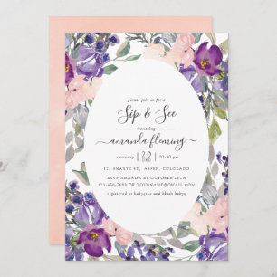 Invitation Violet, Plum et Blush Floral Sip et Voir