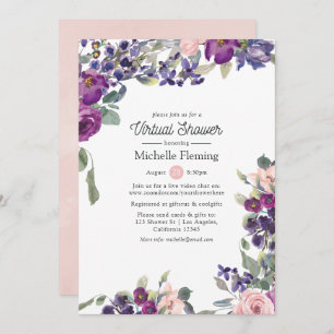 Invitation Violet, Plum et Blush Virtual Baby ou Fête des mar