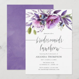 Invitation Violet Poppy Floral Bridesmaids Luncheon Invitatio