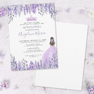Invitation Violet pourpre Étincelle Tiara Floral Quinceañera