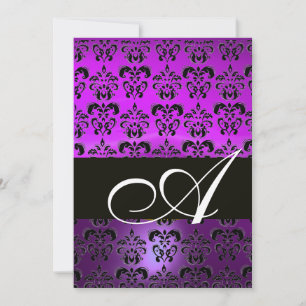 Invitation VIOLET POURPRE NOIR  DAMAS MONOGRAM , blanc