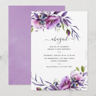 Invitation Violet pourpre Poppy Floral Anniversaire