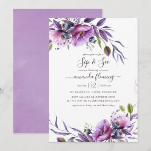 Invitation Violet Pourpre Poppy Floral Sip and See