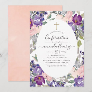 Invitation Violet, prune et floral blush de confirmation