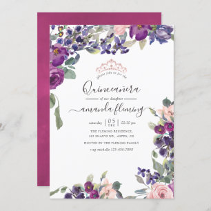 Invitation Violet, prune et flou de Quinceañera