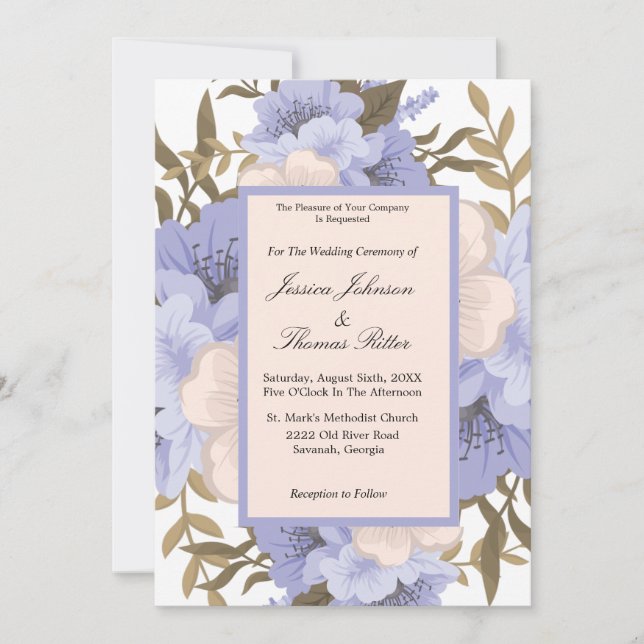 Invitation Violet romantique & Sage Botanique Mariage Floral  (Devant)