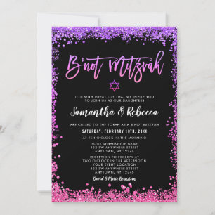 Invitation Violet Rose Faux Pailleté B'not Mitzvah