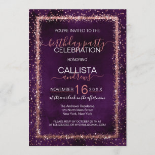 Invitation Violet Rose Gold Sprinted Confetti Anniversaire
