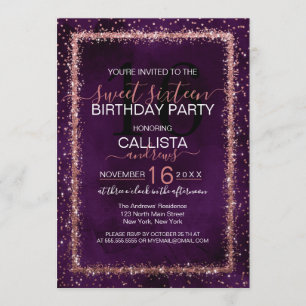 Invitation Violet Rose Or Sprinkled Confetti Sweet 16