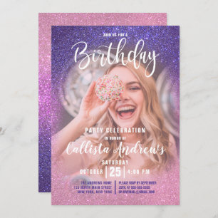 Invitation Violet rose triple Parties scintillant Ombre photo