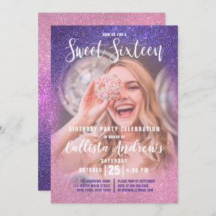 Invitation Violet rose triple Parties scintillant Ombre Photo