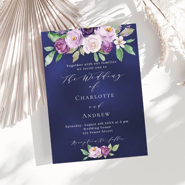 Invitation Violet rose violet violet violet mariage bleu mari (Créateur téléchargé)