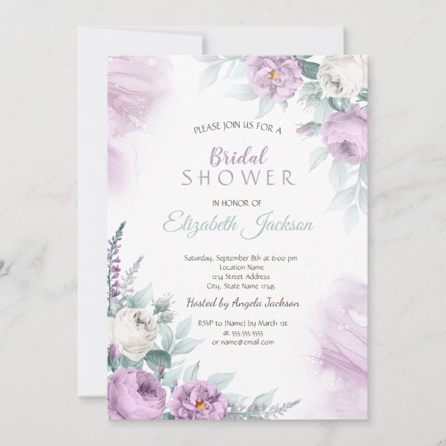 Invitation Violet Roses à pois mariage Shower  (Devant)