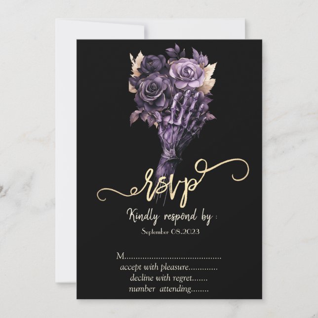 Invitation Violet Roses Gothique  RSVP   (Devant)